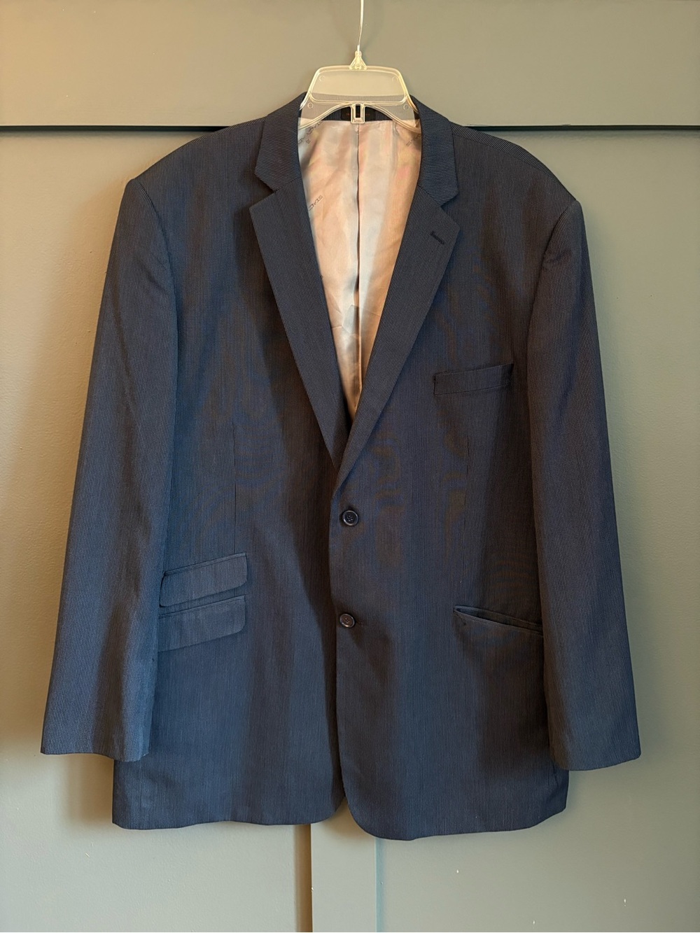46L Sportcoat Stacy Adams Gold Navy Blue Poly & Rayon Blend Suit Coat Blazer
